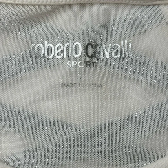 ROBERTO CAVALLI White Long Sleeve Sports Bra Mesh Cut Outs Criss Cross Stretch